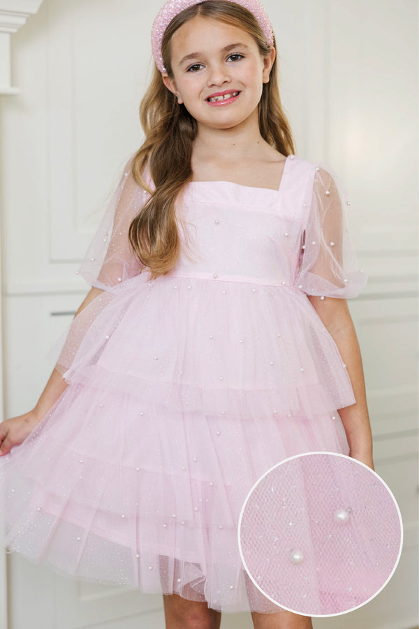 Girls: PREORDER: The Scarlett Pink Pearl Embellished Dress