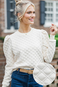 Just To Start Cream Quilted Pullover