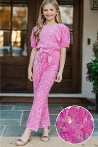 Girls: The Hailey Pink Sequin Jumpsuit