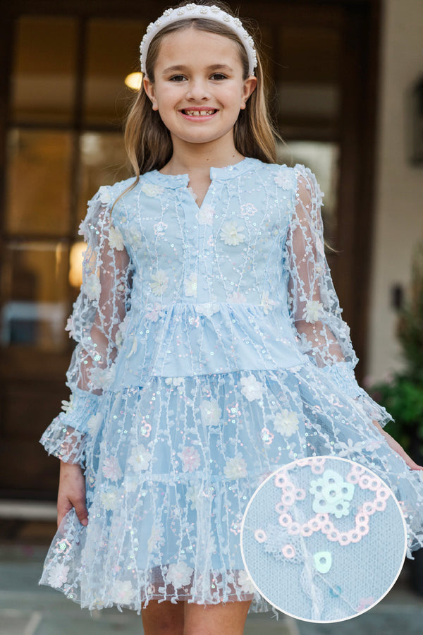 Girls: In Your Happy Place Light Blue Tulle Dress