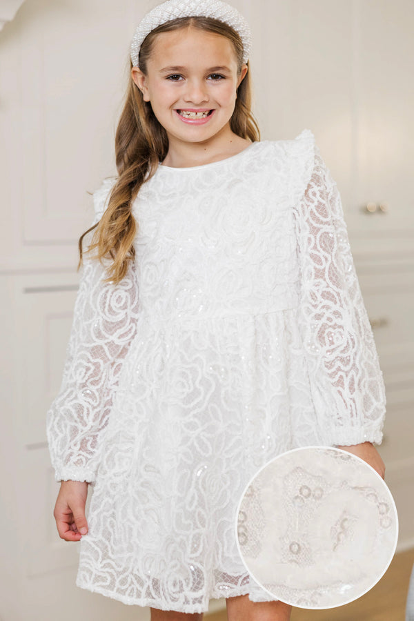 Girls: The Eloise White Sequin Textured Dress