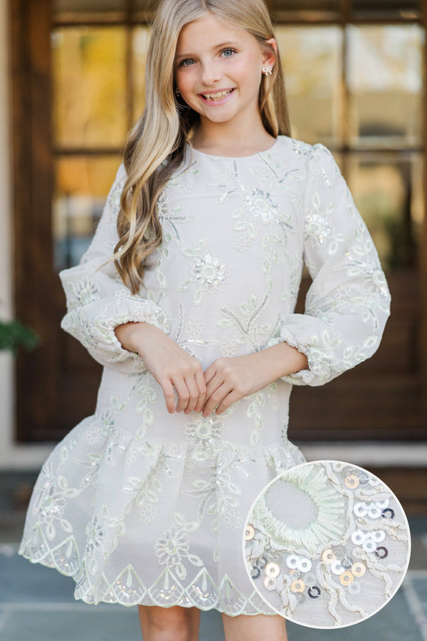 Girls: Sweet Serenity Green Embroidered Dress