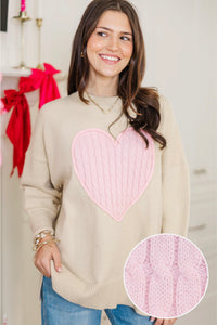 The Lovey Taupe Heart Sweater