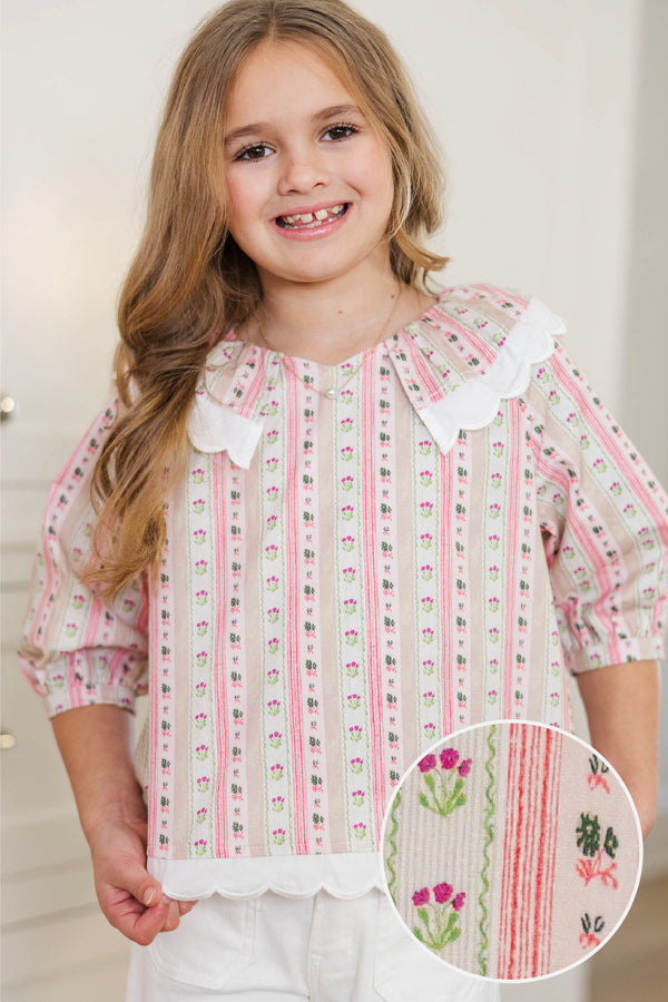 Girls: Fairy Tale Frills Pink Floral Blouse