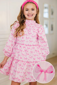 Girls: The Mariana Pink Bow Print Babydoll Dress