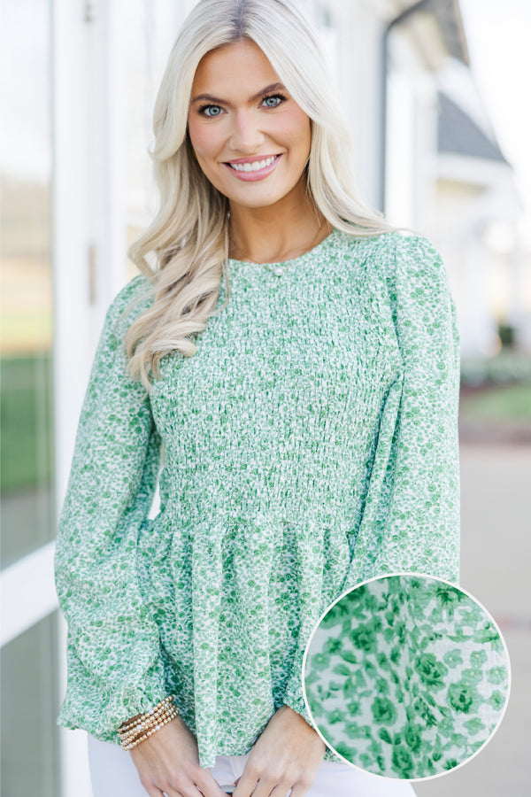 Getting Close Green Ditsy Floral Blouse