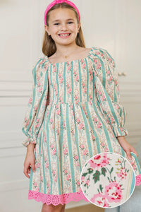 Girls: Sweet As Sunday Green Floral Smocked Dress