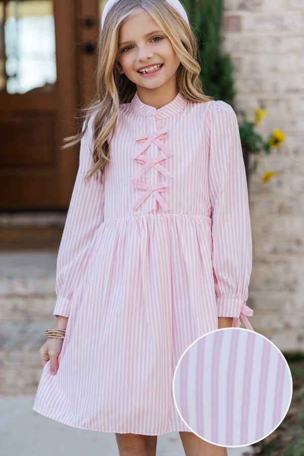 Girls: The Audrey Pink Striped L/S Dress