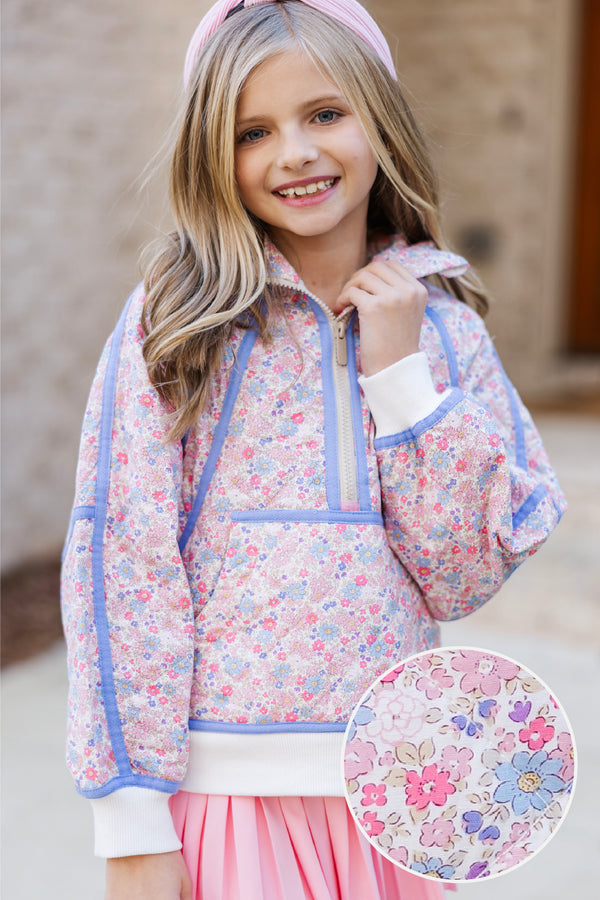 Girls: Always Direct Pink Ditsy Floral Quilted Pullover