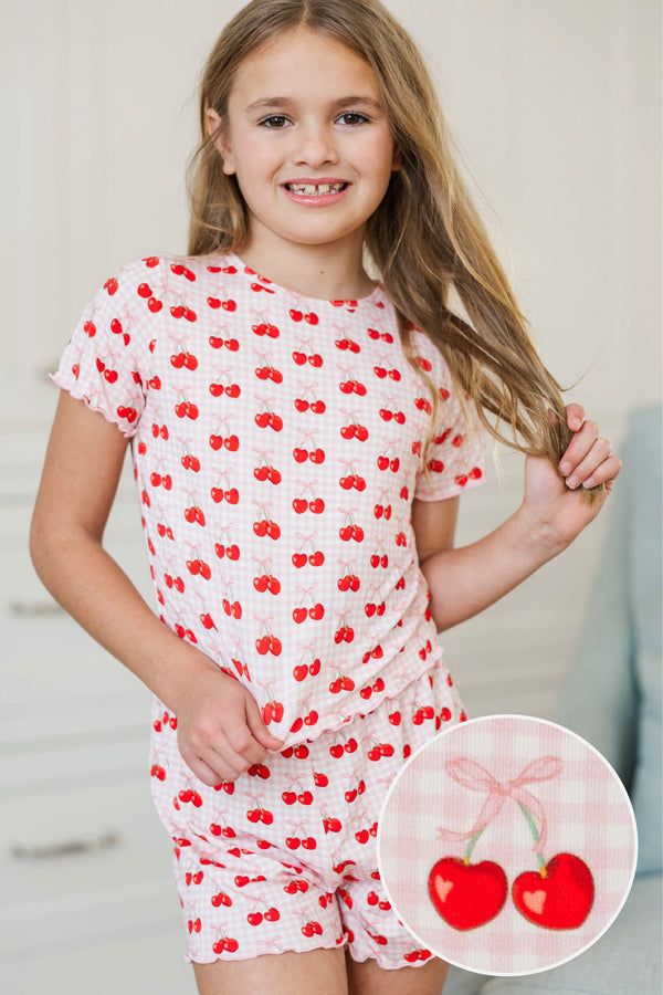 Girls: Sleepin' Sweet Blush Pink Cherries Pajama Set