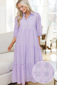 NURSING COLLECTION: Love Found Lavender Gingham Tiered Midi Dress
