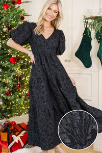 Effortless Glow Black Jaquard Maxi Dress