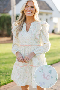 At This Time Sage Green Ditsy L/S Babydoll Dress