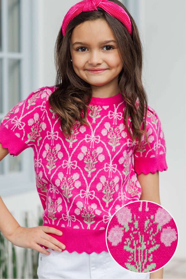 Girls: Shine A Little Brighter Pink Bow Print Sweater