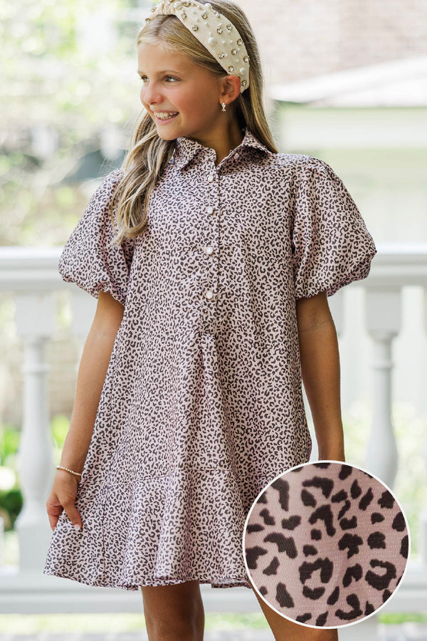 Girls: Sweet Statement Blush Leopard Print Dress