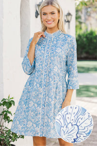 Believe In Yourself Blue Floral Toile Dress