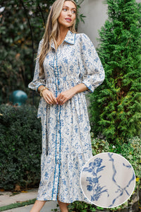 Classic Charm Cream Floral Midi Dress