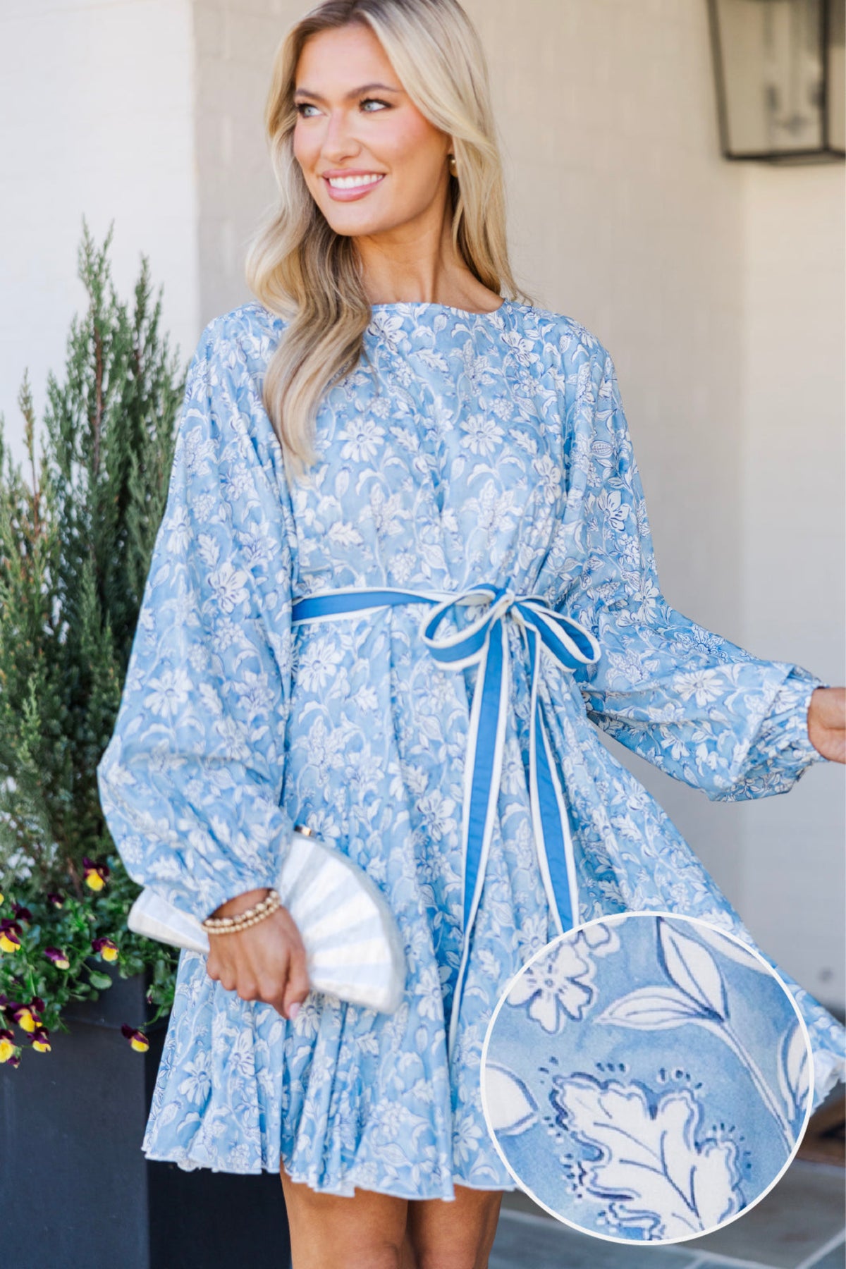 Stay Close Blue Floral Toile Tied Waist Dress – Shop the Mint