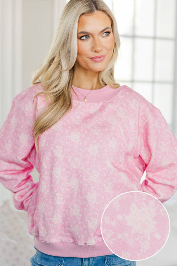 NURSING COLLECTION: Easy Morning Blush Pink Floral Mock Neck Sweatshirt