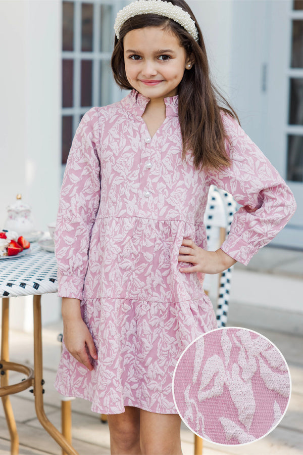Girls: The Payton Mauve Pink Textured Floral Dress