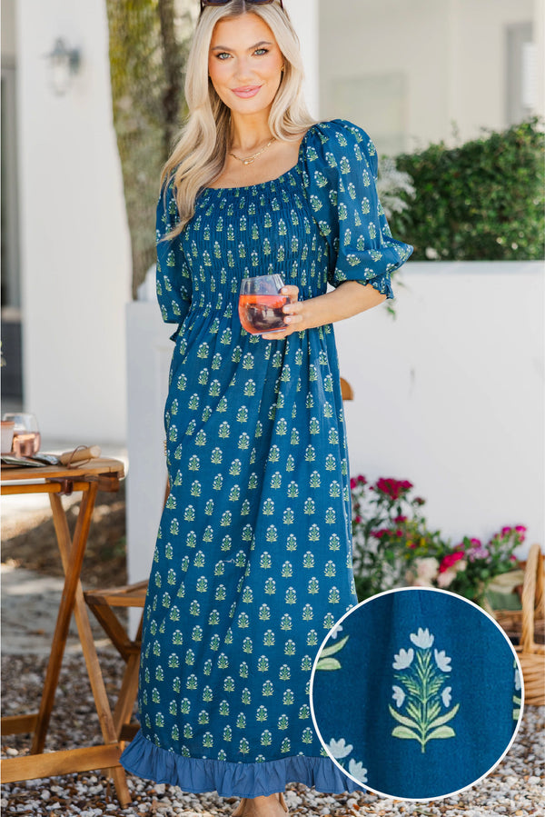 Naturally You Navy Medallion Babydoll Midi Dress, Large - The Mint Julep Boutique | Women's Boutique Clothing Naturally You Navy Medallion Babydoll Midi Dress, Large - The Mint Julep Boutique | Women's Boutique Clothing