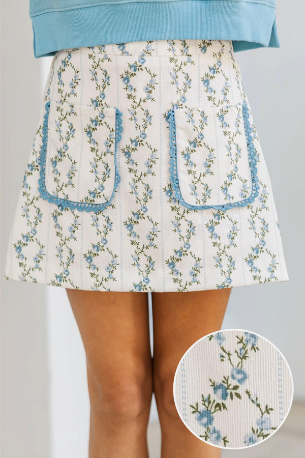 Girls: To The Music Cream Floral Corduroy Skort