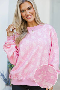 Easy Morning Blush Pink Floral Mock Neck Sweatshirt