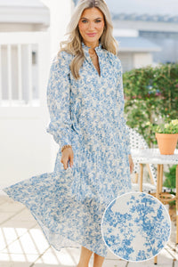 In Your Dreams Blue Toile L/S Midi Dress