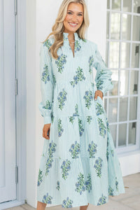 In Your Dreams Light Blue Medallion L/S Midi Dress
