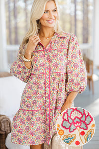 On Your Way Magenta Medallion Babydoll Dress