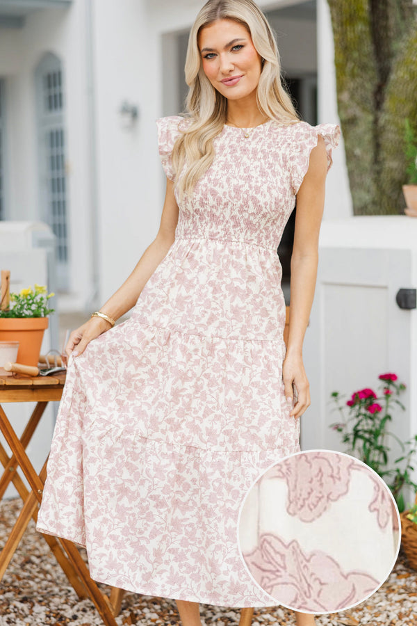 Learn From The Best Mauve Toile Smocked Dress