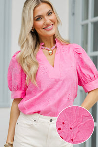 Blushing Breeze Pink Eyelet Blouse