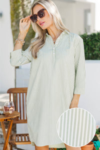 In Plain Sight Olive Green Striped Dress