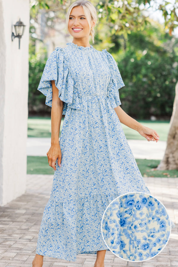 Say You Love It Blue Ditsy Floral Midi Dress