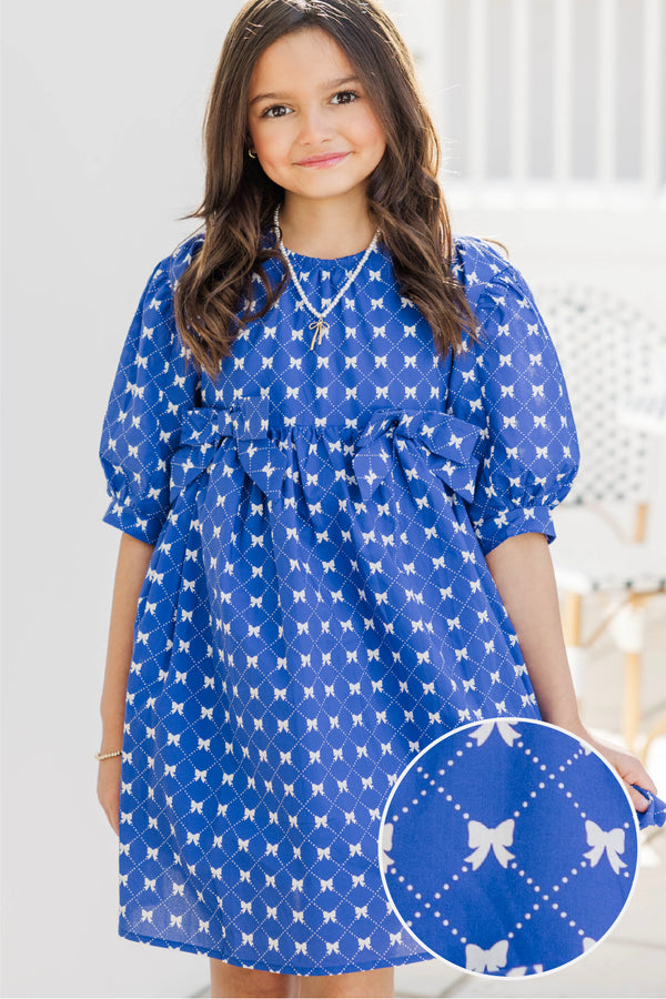 Girls: Joyful Journey Navy Bow Print Dress