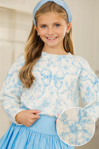 Girls: Lovely Little Moments Light Blue Bow Sweater