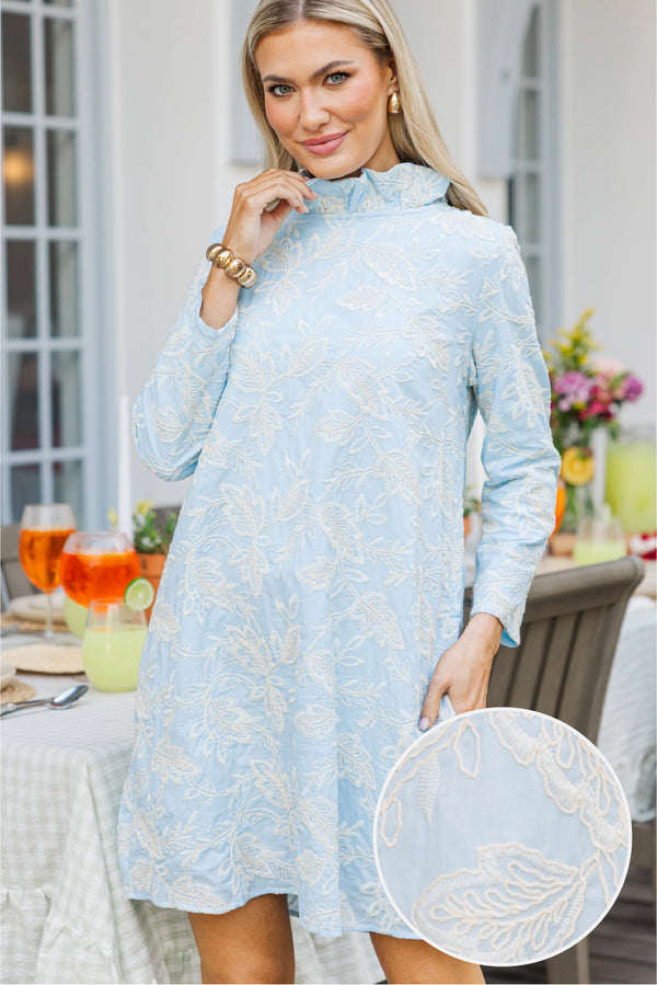This Is It Light Blue Embroidered Swing Dress