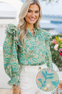 Share A Little Love Green Floral Blouse
