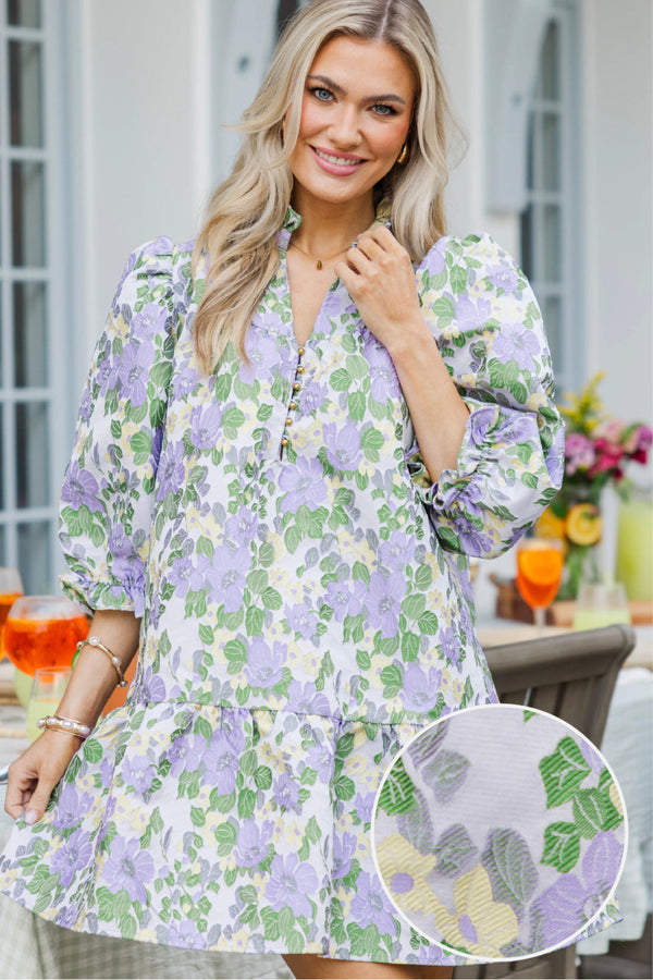 First Bloom Lavender Floral Brocade Dress, Large - The Mint Julep Boutique