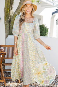 Hello Lovely Sage Mixed Print Midi Dress