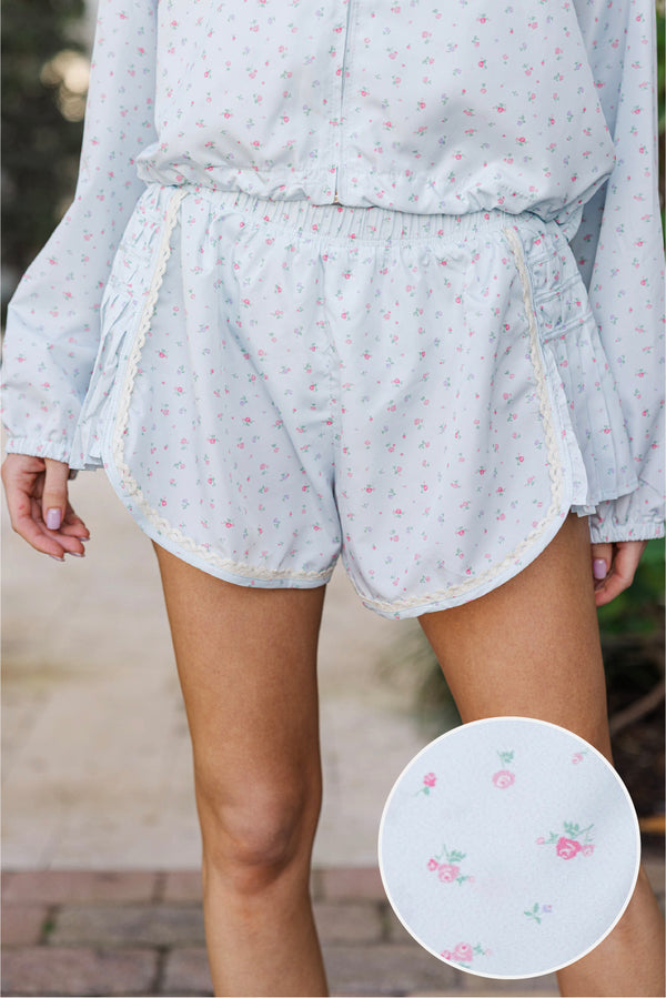 Put Together Ease Light Blue Ditsy Floral Shorts