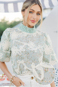 Spring Sparkle Blue Floral Blouse