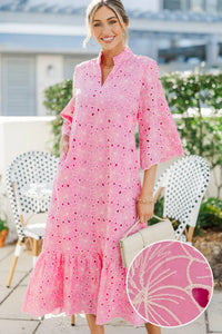 My Kind Of Day Pink Floral Eyelet Midi Dress