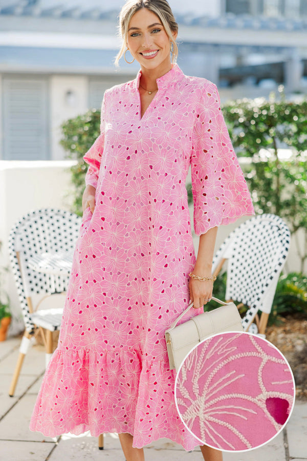 My Kind Of Day Pink Floral Eyelet Midi Dress Shop the Mint My Kind Of Day Pink Floral Eyelet Midi Dress Shop the Mint