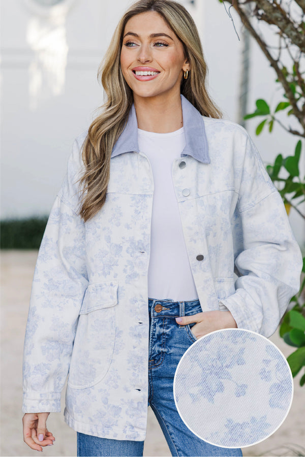 Your Go-To Favorite Light Blue Floral Jacket