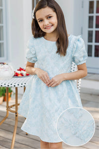 Girls: The Eloise Light Blue Floral Brocade Dress
