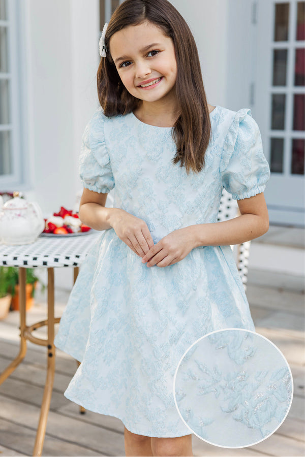 Girls: The Eloise Light Blue Floral Brocade Dress