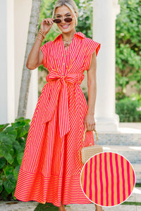 Always A Good Choice Pink Striped Midi Dress