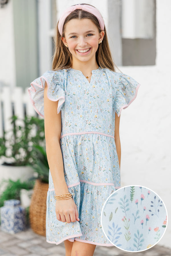 Girls: At This Time Light Blue Floral Dress