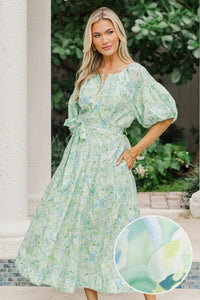 Wherever Today Takes You Green Floral Midi Dress